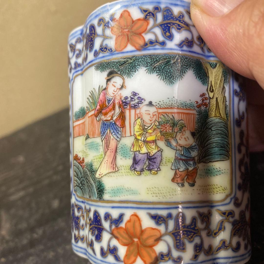 中国古玩粉彩唐人物色絵香炉【桐箱付】