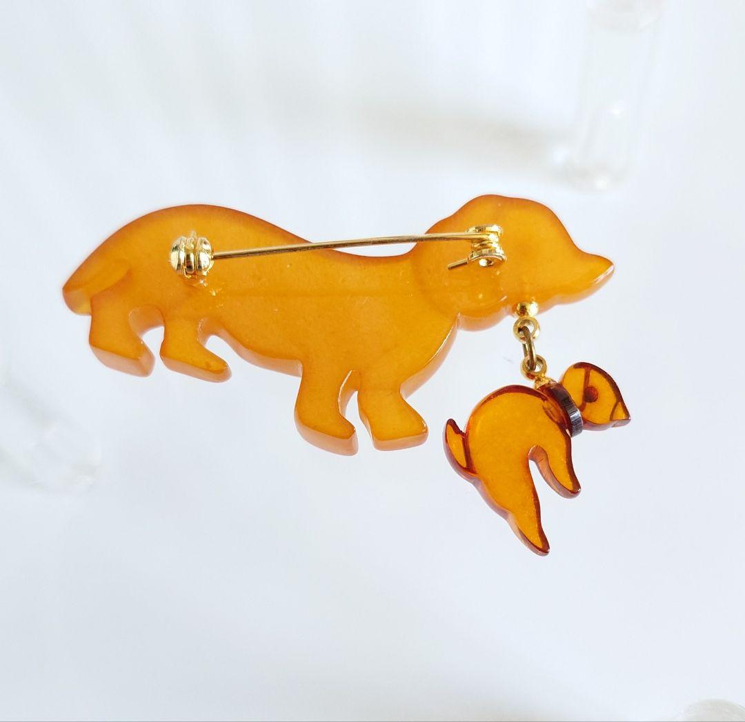 ヴィンテージ ブローチ バルト海琥珀 アンバー2種 ダックスフンド 親子 E49