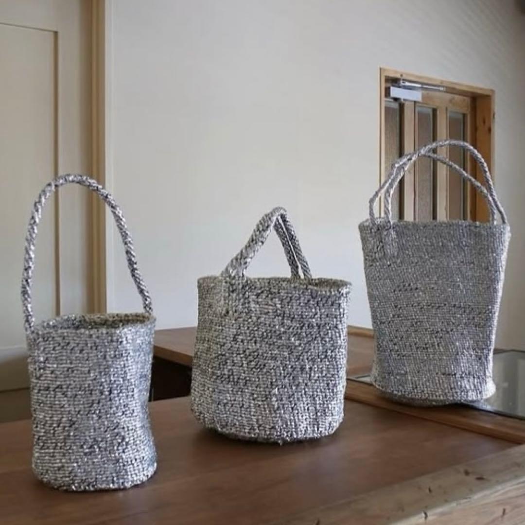 RECTANGLE シルバーバッグ かごバッグ レクタングル　スモールトート