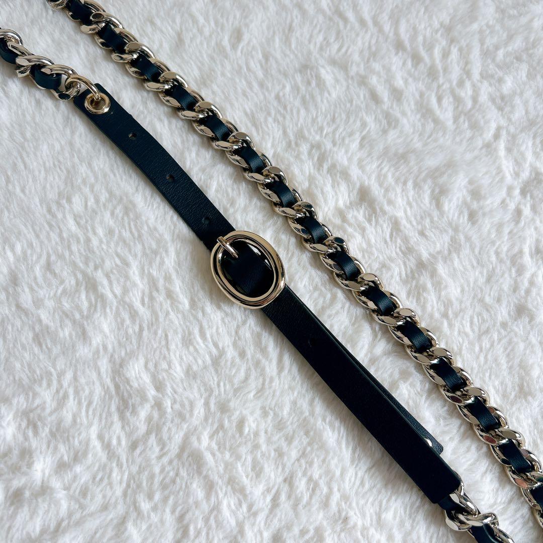 LEFIJE レザー ベルト ゴールドチェーン 80 ブラック