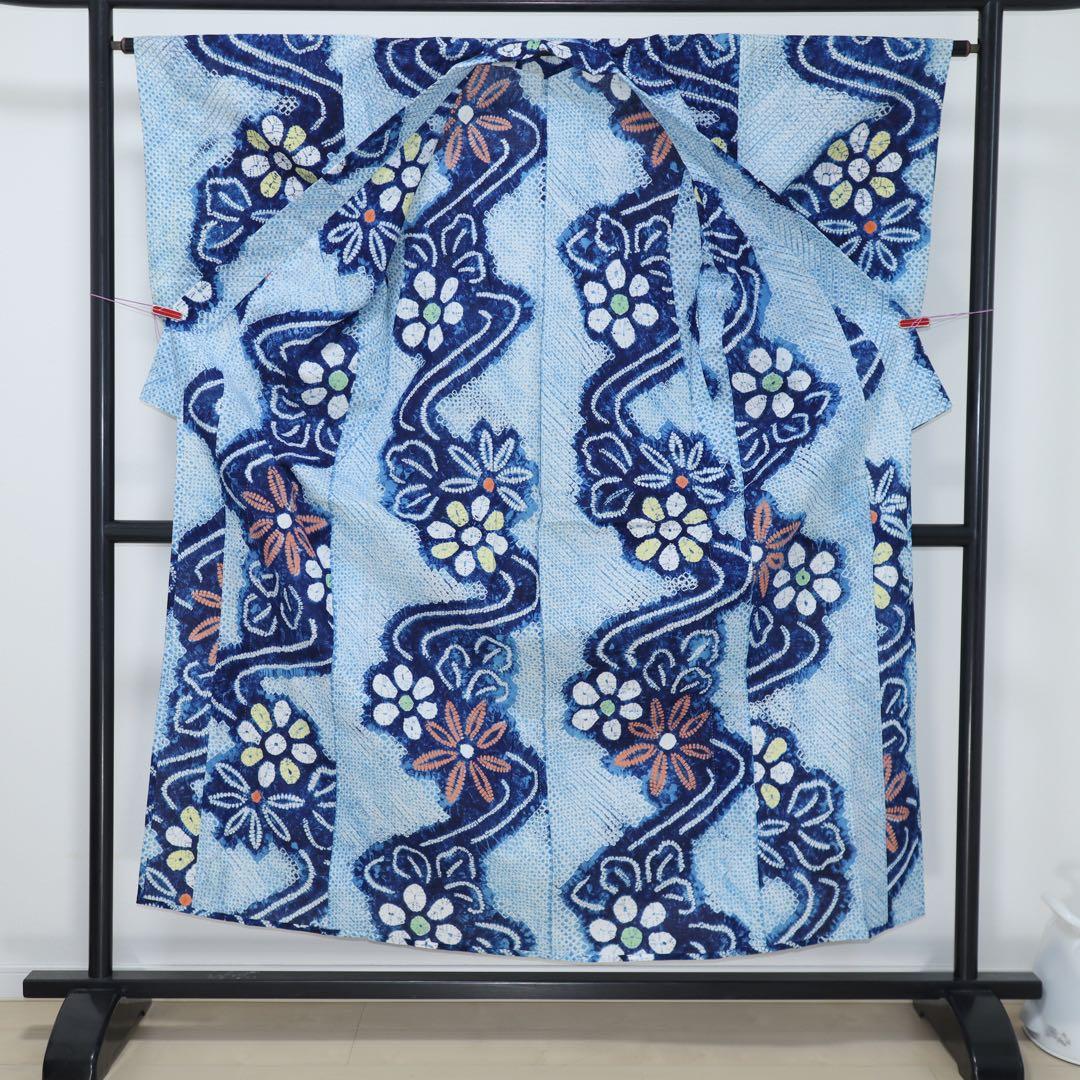 おかか【有松鳴海絞り】花模様◆木綿◆浴衣⑤