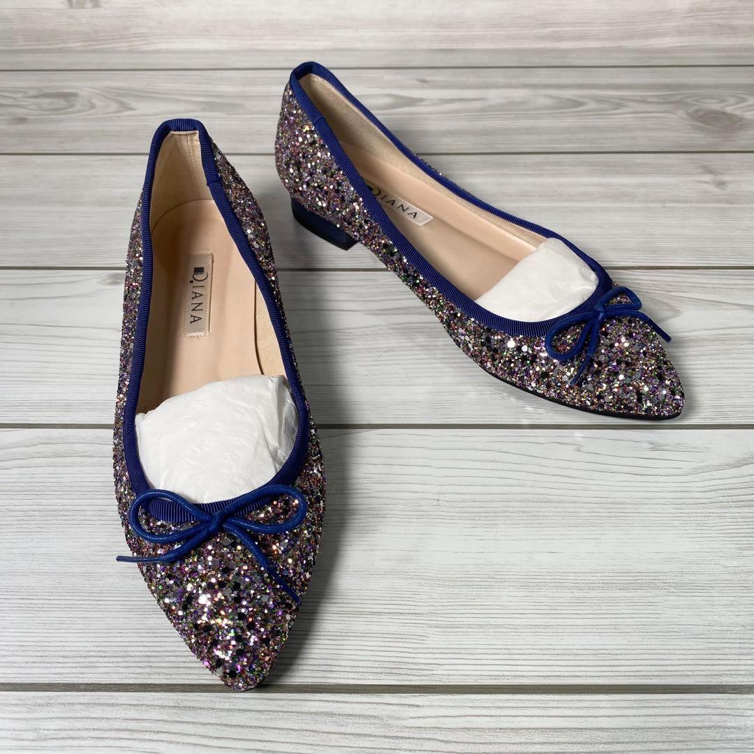 1119【極美品】DIANA ダイアナ グリッター フラット パンプス 23