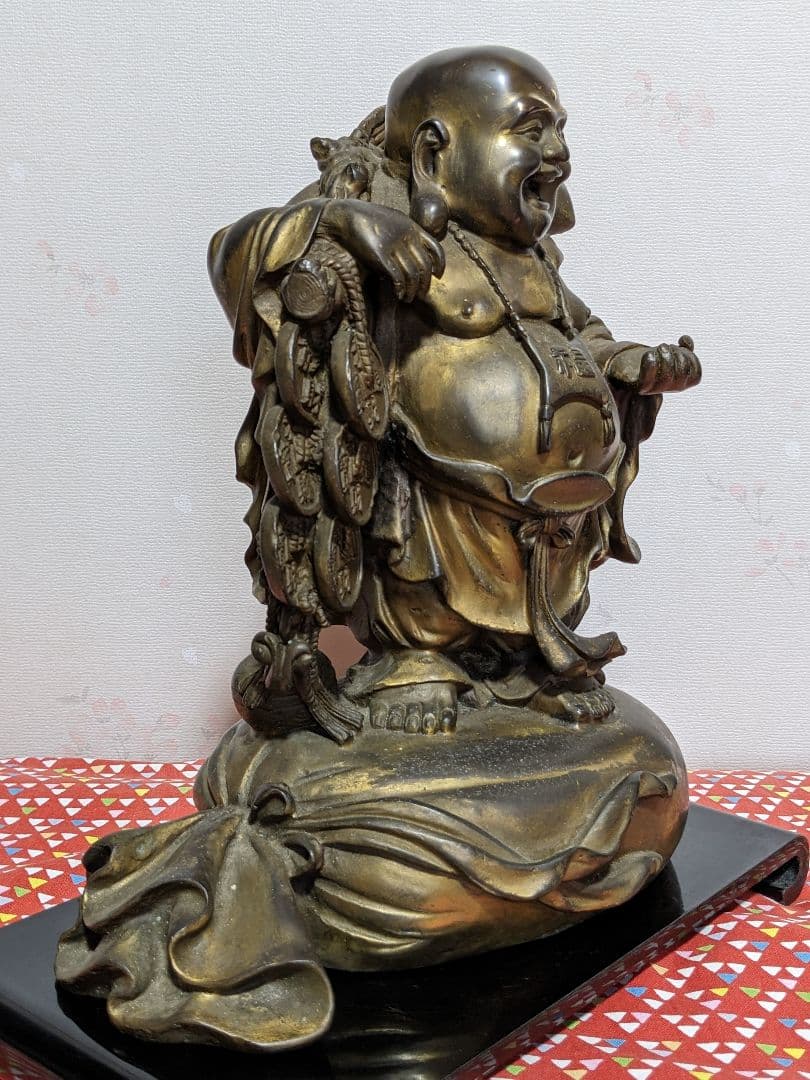 ⭐️中国銅器 仏像 布袋像 縁起置物 唐金 宣徳銅 桃 瓢箪 招運 銅製 骨董品