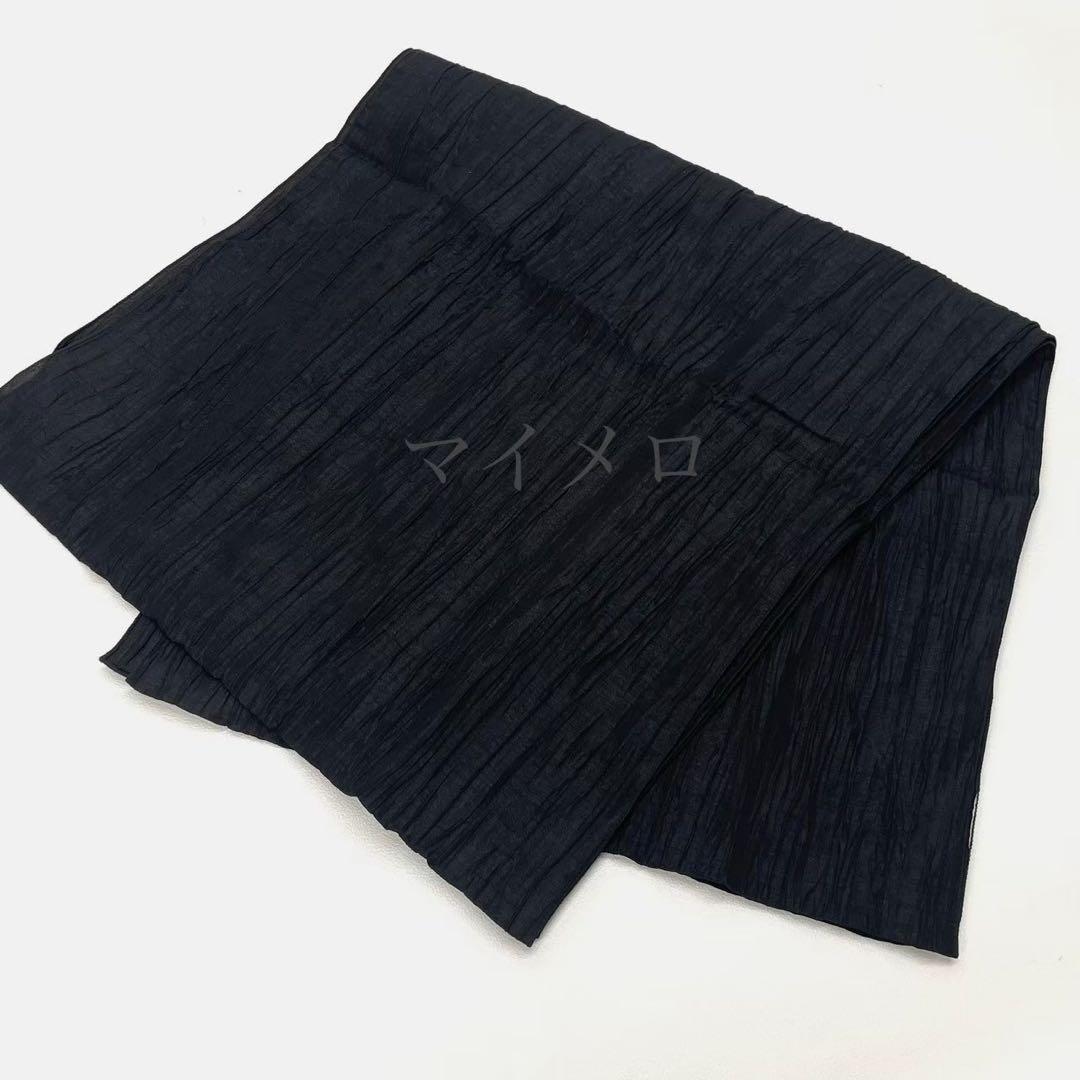 浴衣　綿麻　粋な夏着物　縦縞　黒　兵児帯　プリーツ　2点　0704④