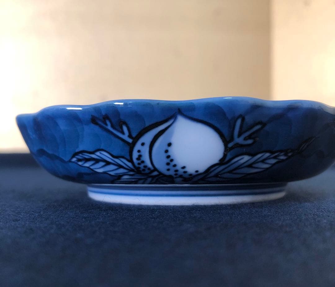 《レ》有田焼 源右衛門作 染濃桃絵 輪花 小皿5客 共箱　251201お2