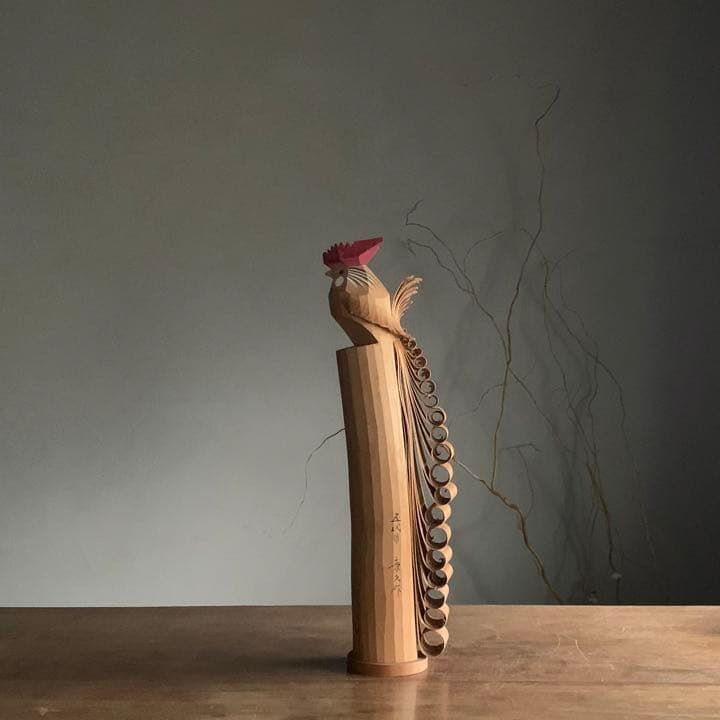 笹野一刀彫 ニワトリ 五代目康久作 民芸 古道具 アンティーク