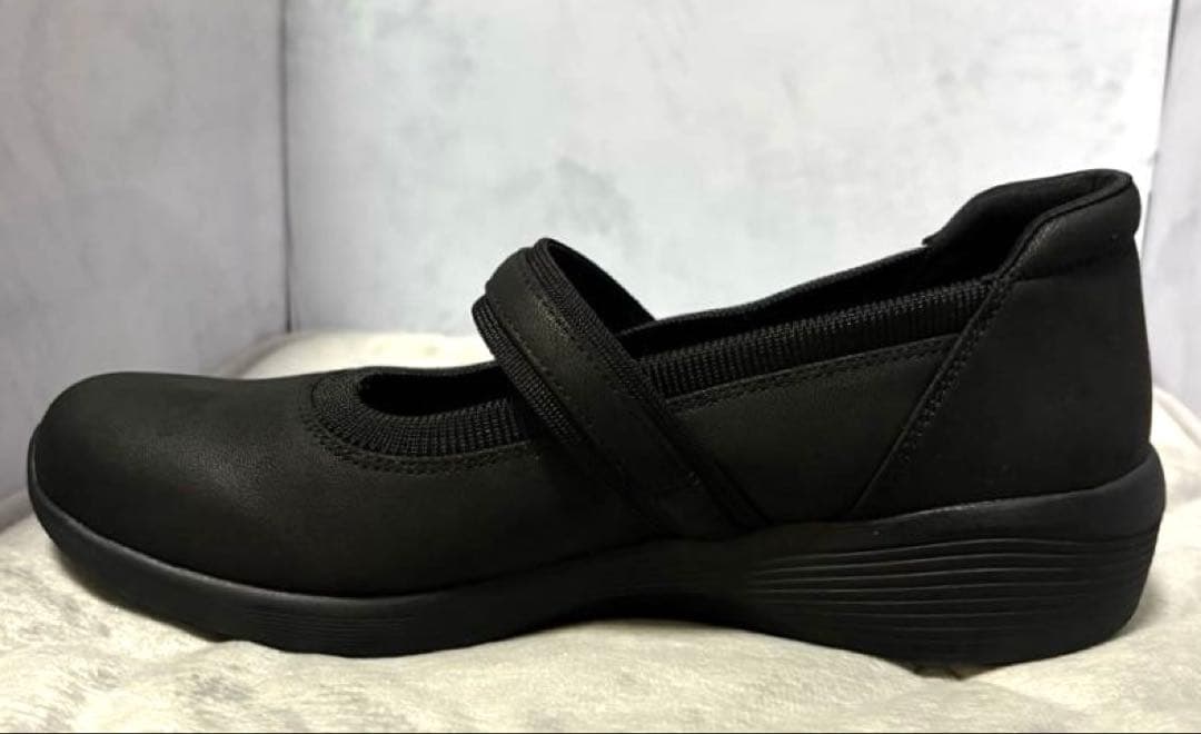 新品25スケッチャーズ黒バレエシューズメリージェーンストラップウェッジソール