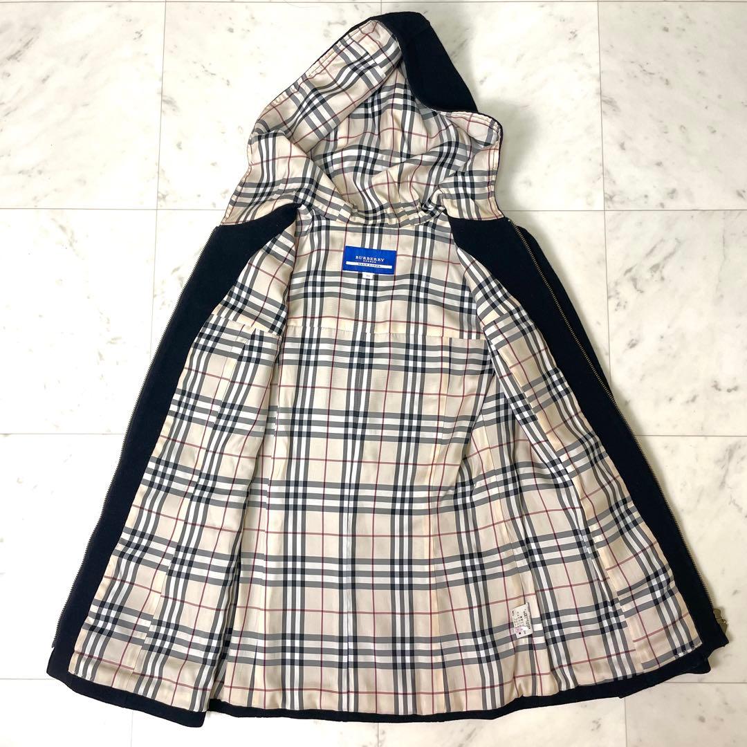 【美品】バーバリーブルーレーベル フード ウールコート アンゴラ M 黒