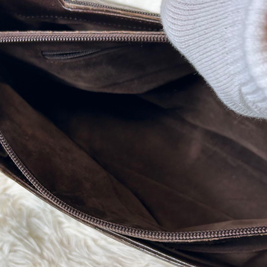 極美品✨JRAタグ センター取り マットクロコダイル トートバッグ 腹ワニ 濃茶