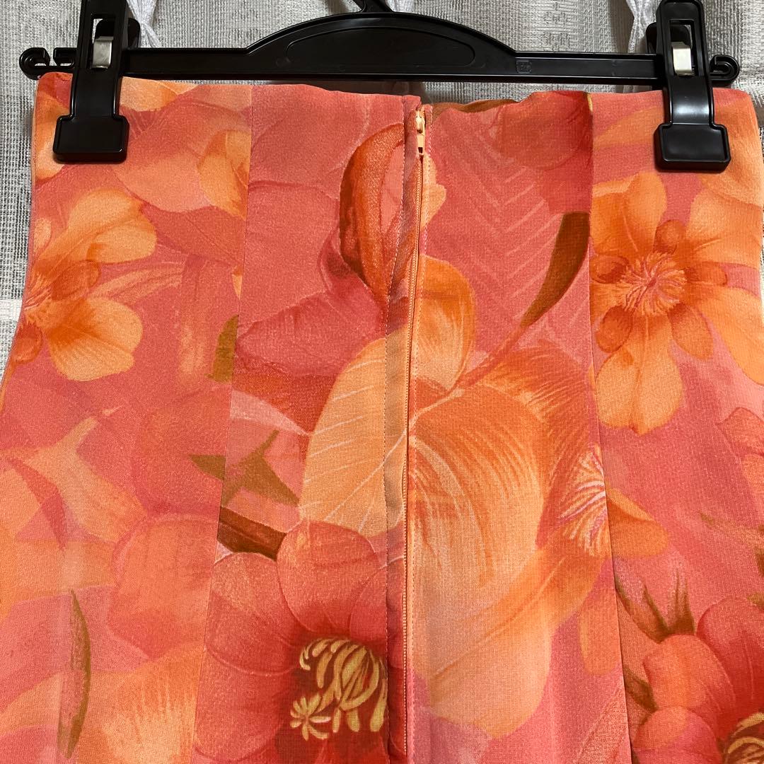 フラメンコ衣装　花柄　ファルダ　オレンジ　3段フリル　オーダーメイド