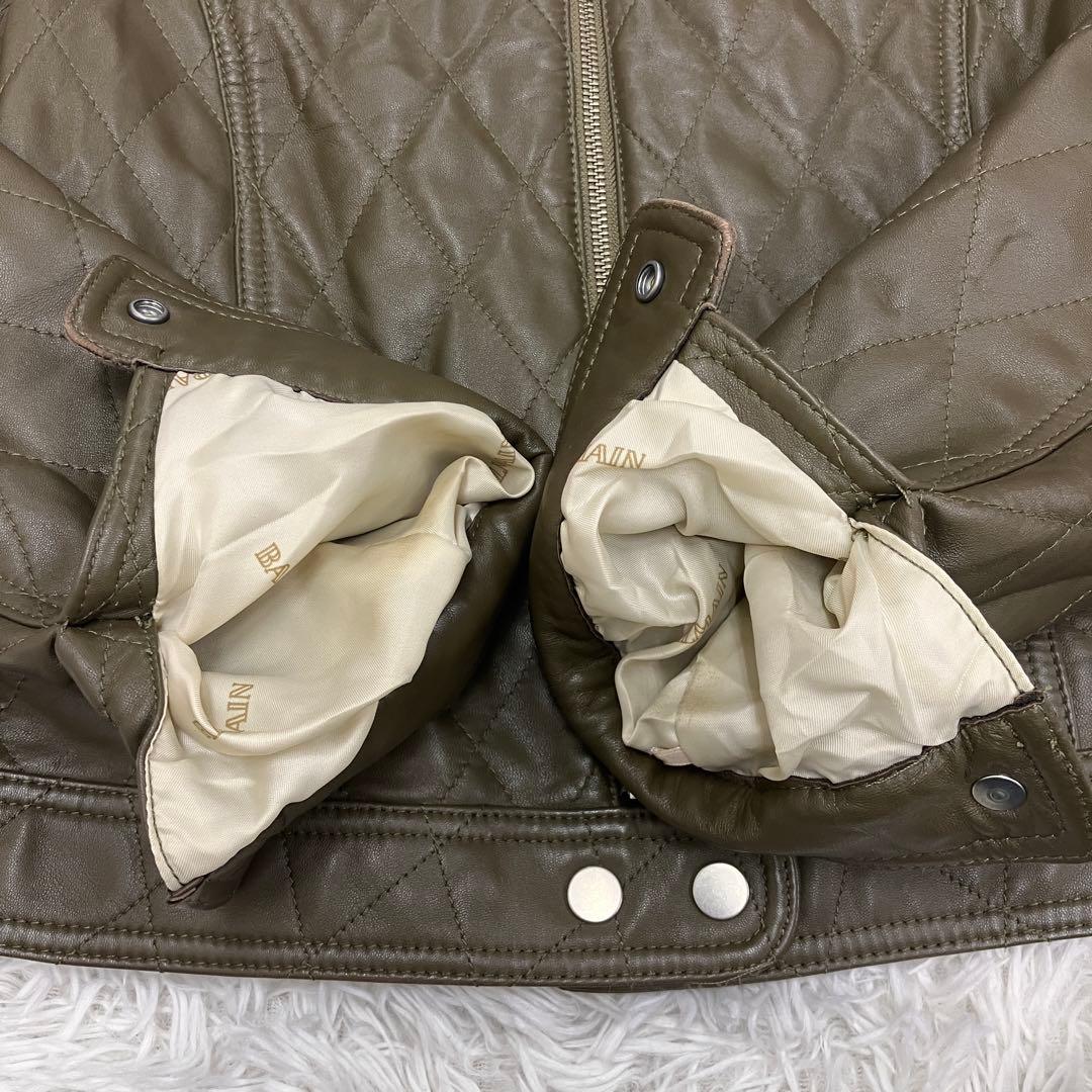 短丈 BALMAIN バルマン キルティング レザー ライダースジャケット 羊革
