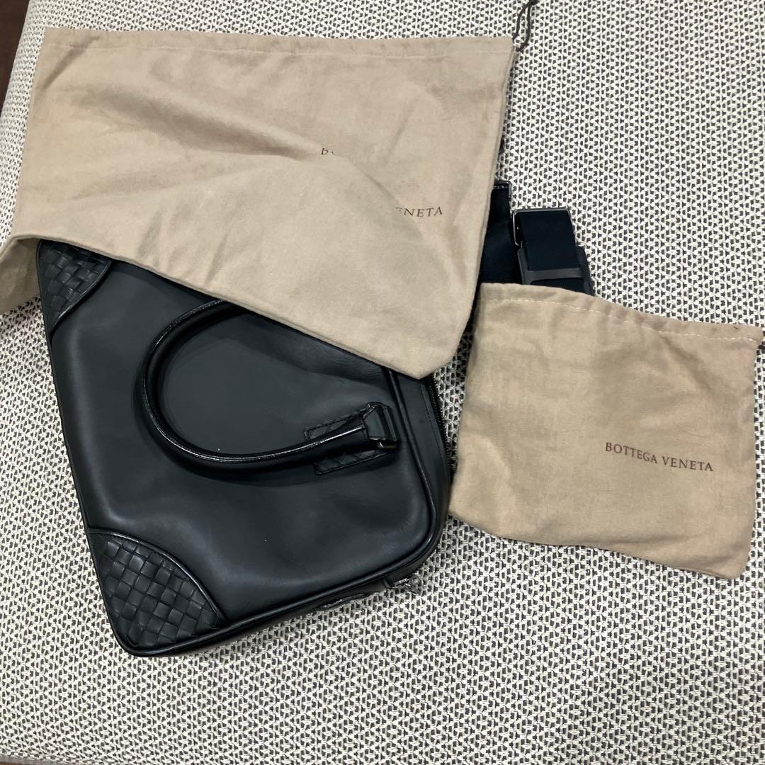 ブラックレザー編み込みビジネスバッグ