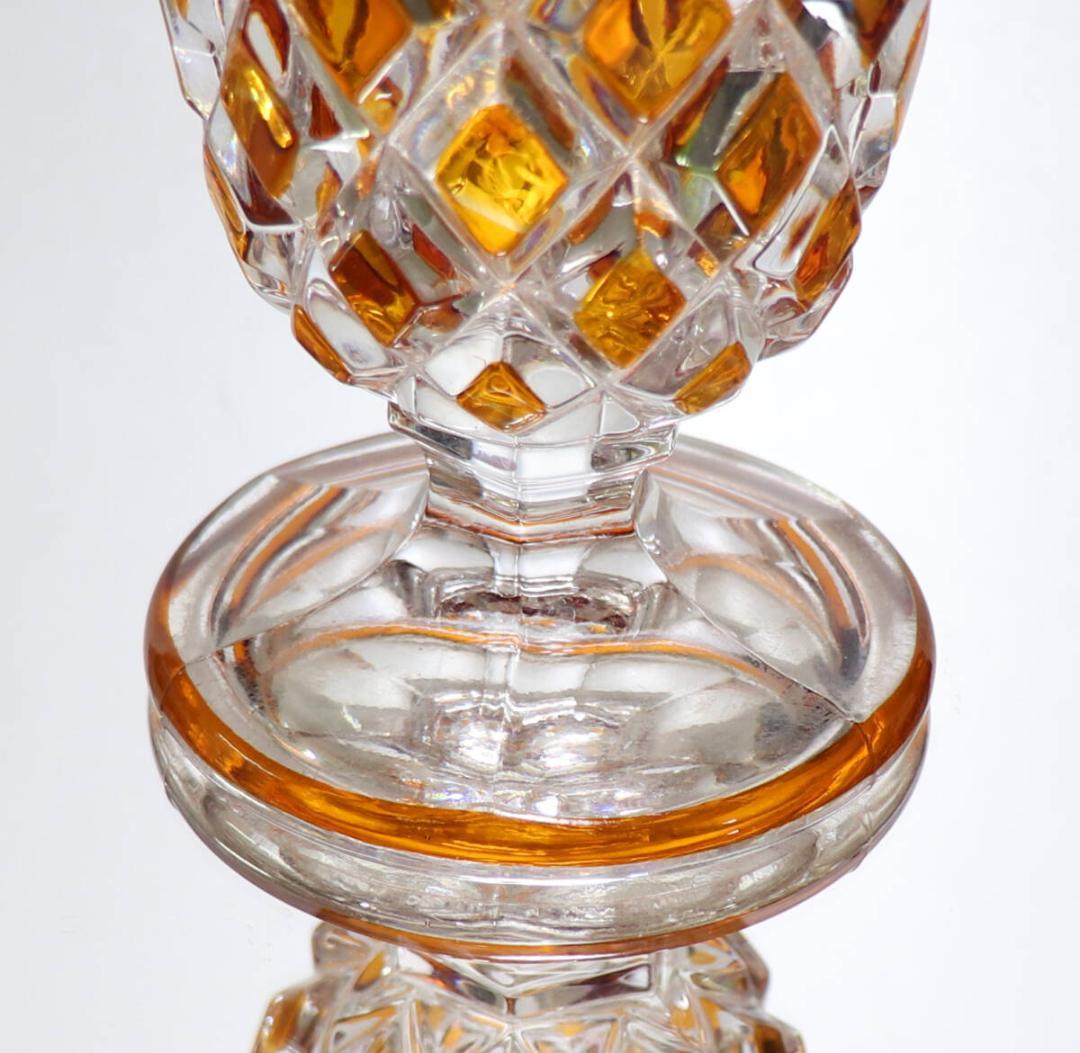 オールド・バカラ 最高級 琥珀色被せ ディアマン・カレ 大型 花瓶 アンバー色