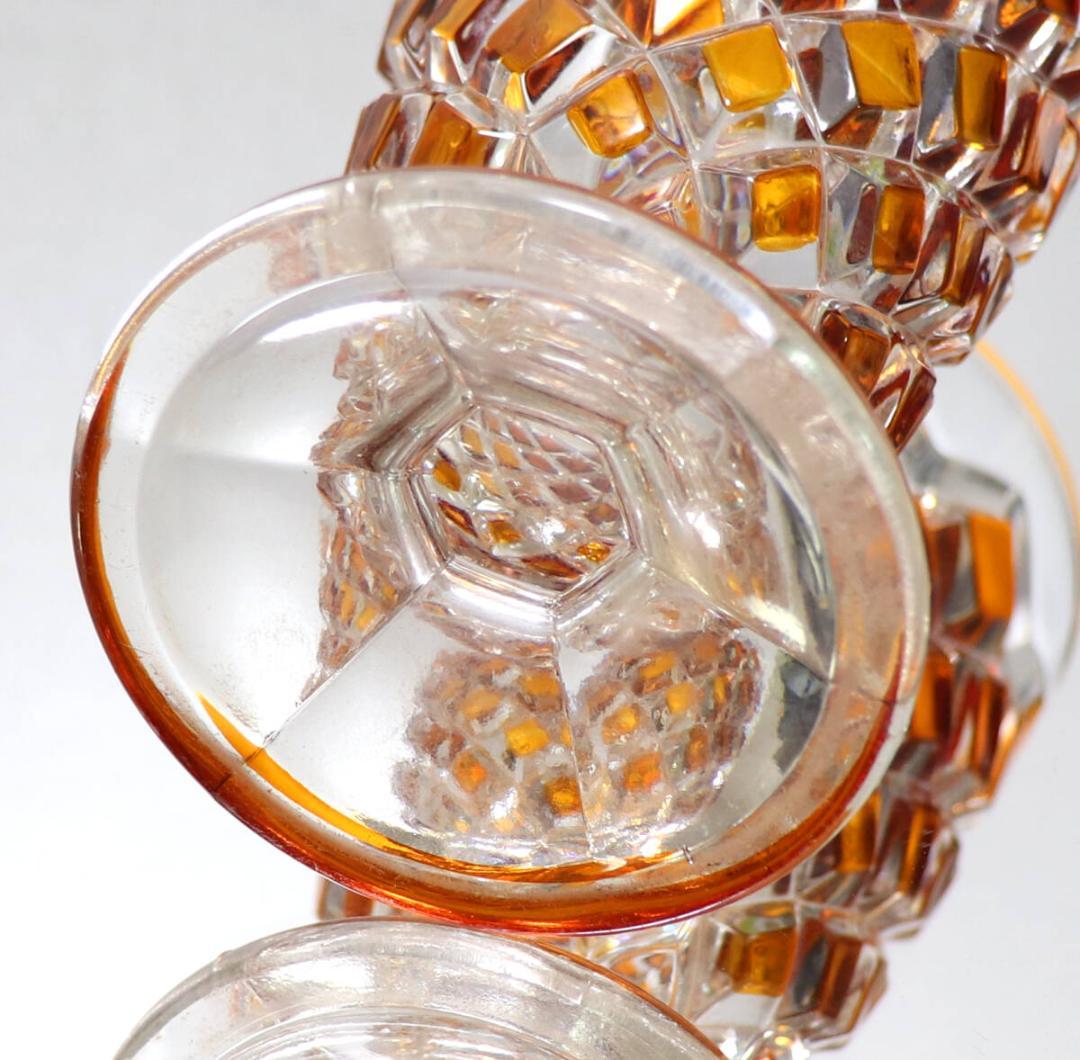 オールド・バカラ 最高級 琥珀色被せ ディアマン・カレ 大型 花瓶 アンバー色