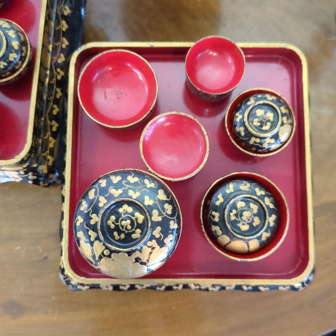 骨董　雛道具　お雛様　ひな祭り　木製　漆器　一式　金彩　木箱