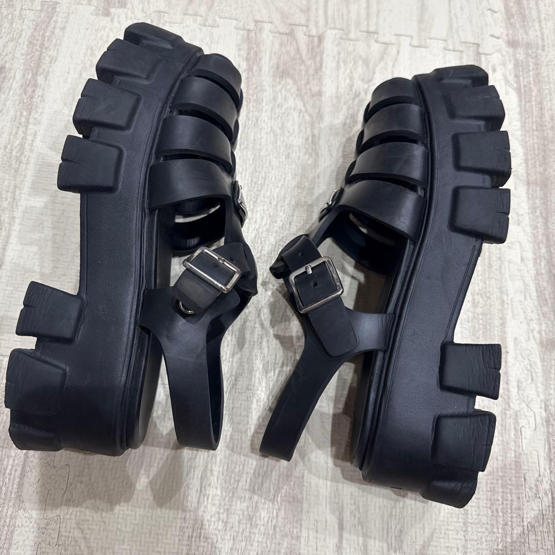 PRADA モノリス ラバーサンダル ブラック トライアングルロゴ 黒37