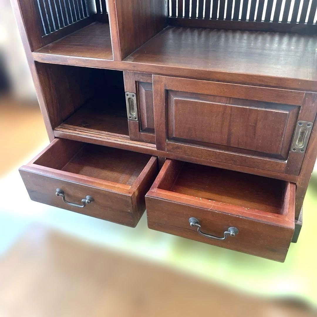 和風 アジアン 飾り棚 茶箪笥 アンティーク 古道具 キャビネット 格子デザイン