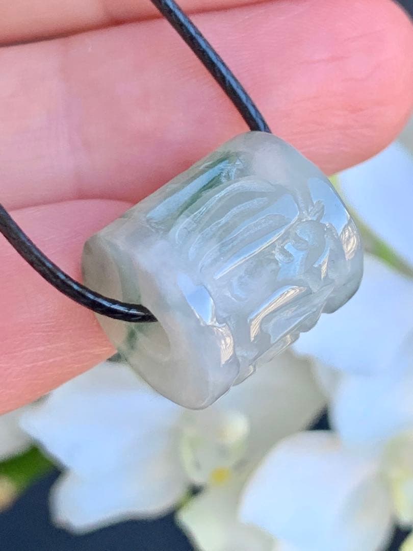 ☘本翡翠　氷種❄️六字真言　ルース⭐️路路通⭐️ネックレス　新品 0155