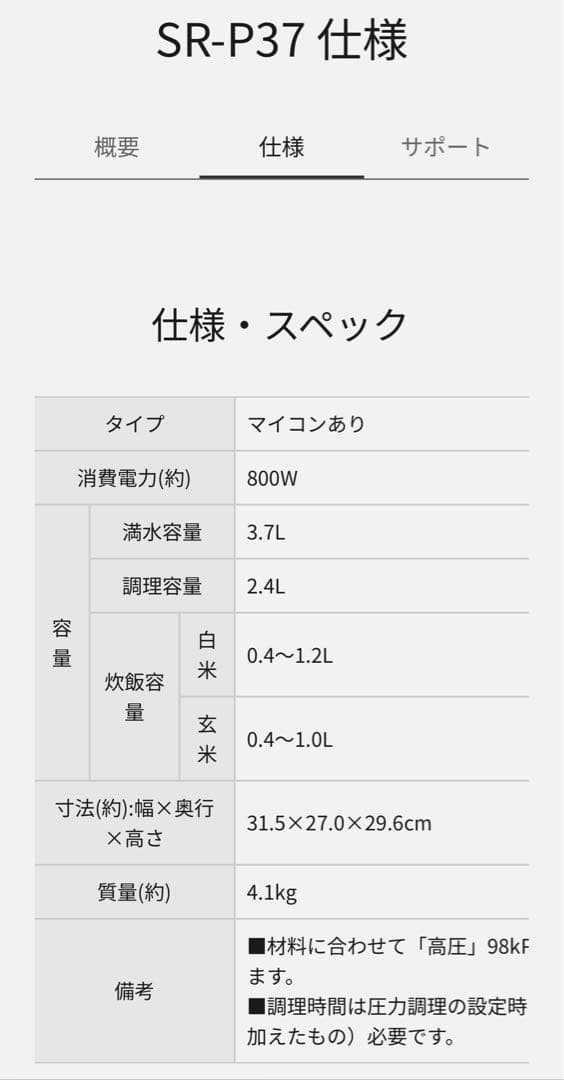 未使用ピンクPanasonic 電気圧力鍋 SR-P37