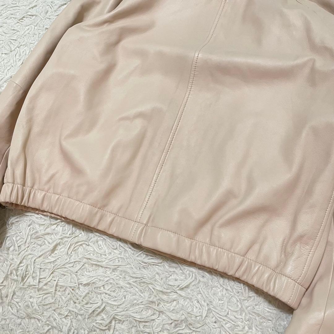美品/現行モデル コーチ ラムレザージャケット ピンクベージュ クロップド L