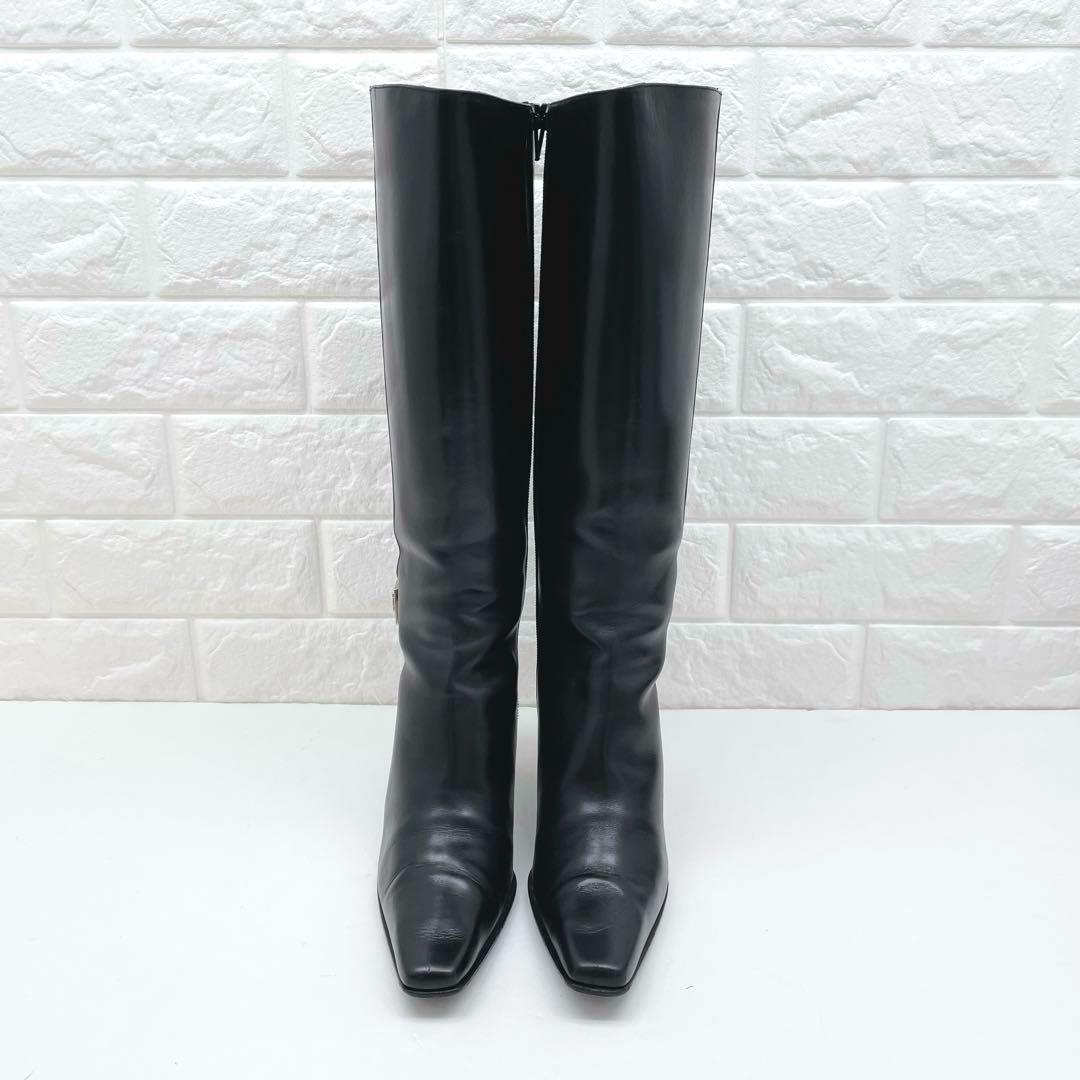 サルヴァトーレ フェラガ ロングブーツ ガンチーニ レザー ブラック23.5cm