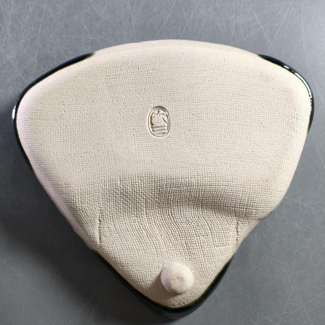 A913-2/織部焼/欣三 造/扇形皿5客/絵変/向付/飾皿/