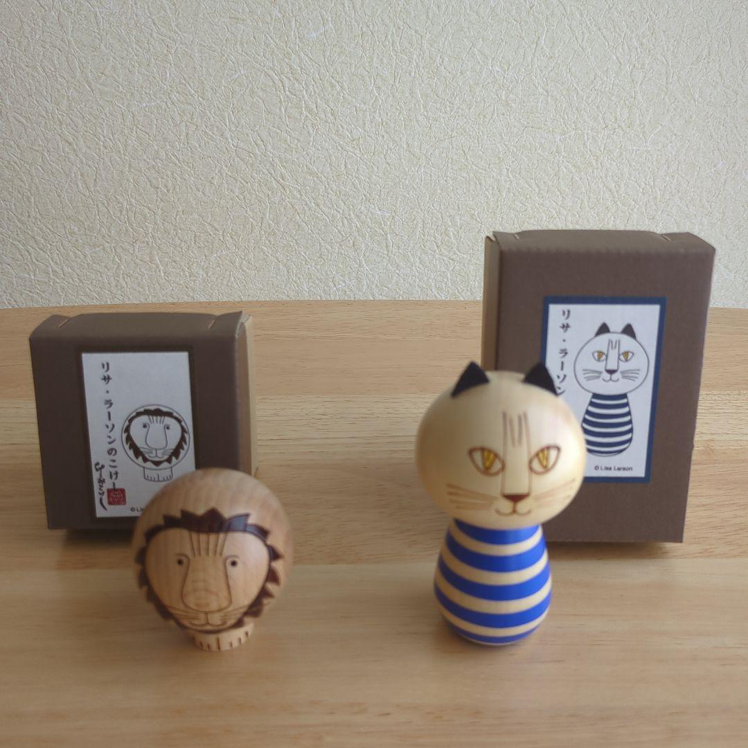 リサラーソン　猫とライオンのこけしセット（箱付き）