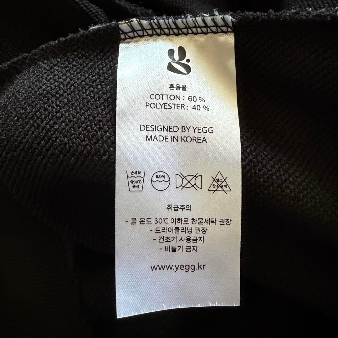YEGG ジップアップパーカー　フーディ耳付き ブラック 韓国 刺繍ロゴ