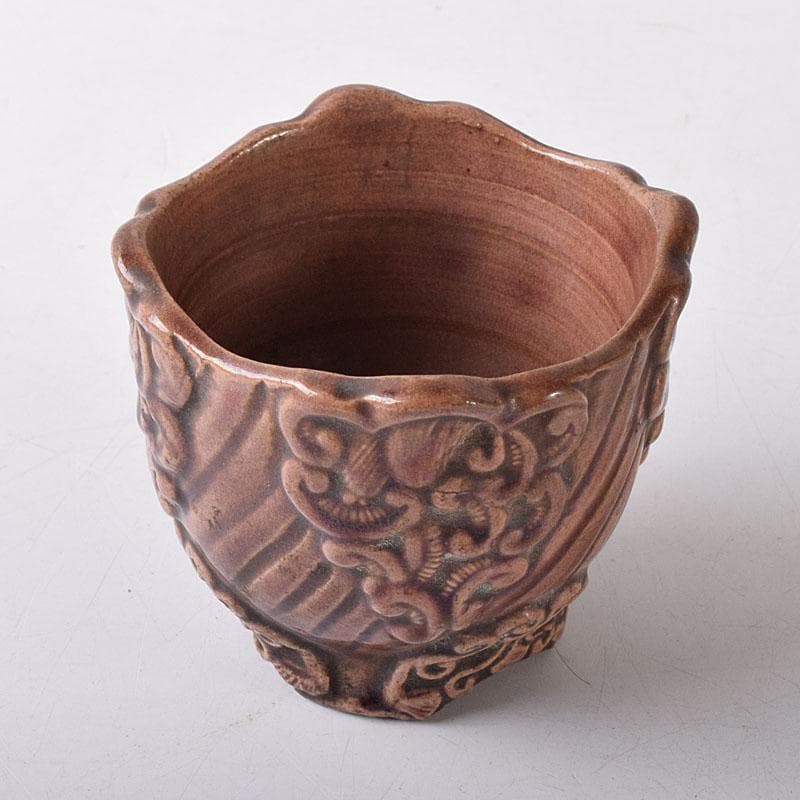 中国　紫交趾　花口酒盃　時代箱　C　R8473