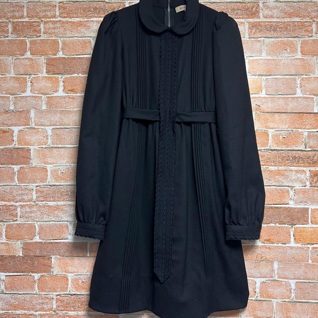 (極美品)シーバイクロエ　ピンタックワンピース　パフスリーブ　ベルト付き　丸襟