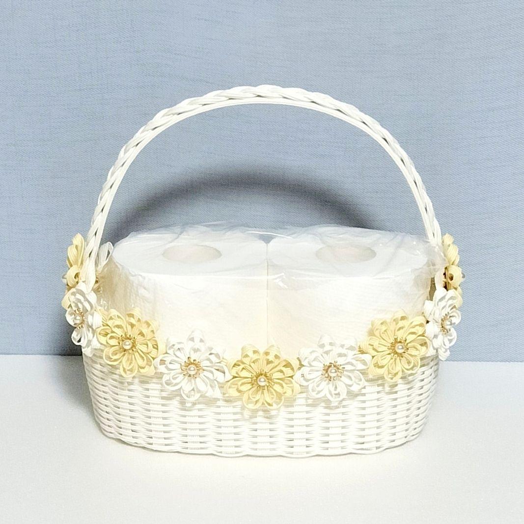 かご バスケット 中•横 エコクラフト 結婚式 トイレットペーパー収納 小物入れ