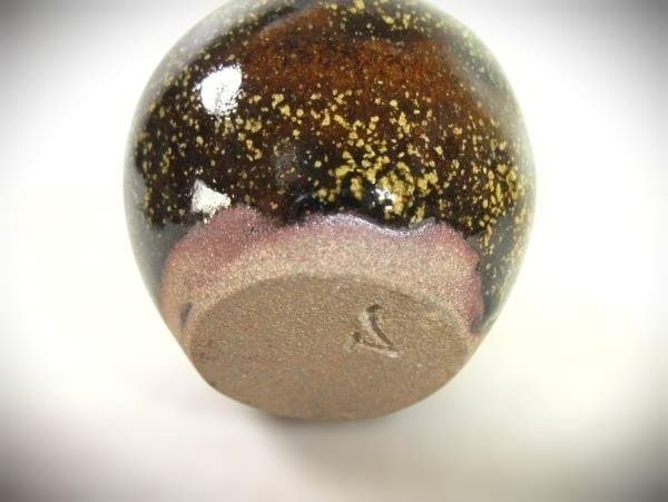 茶道用陶器壺 青金花 柄茶道具 茶入れ 蓋 陶磁器 仕覆 美品 在銘