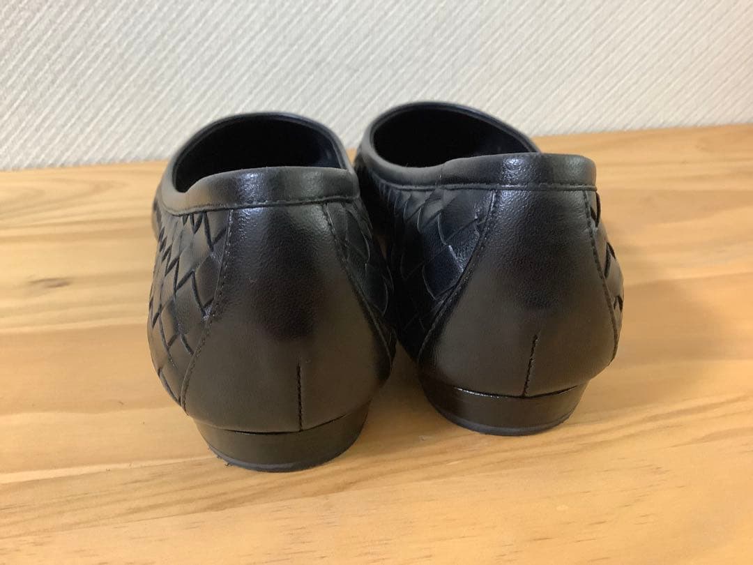 ボッテガ・ヴェネタ 編み込みフラットシューズ 黒36,5