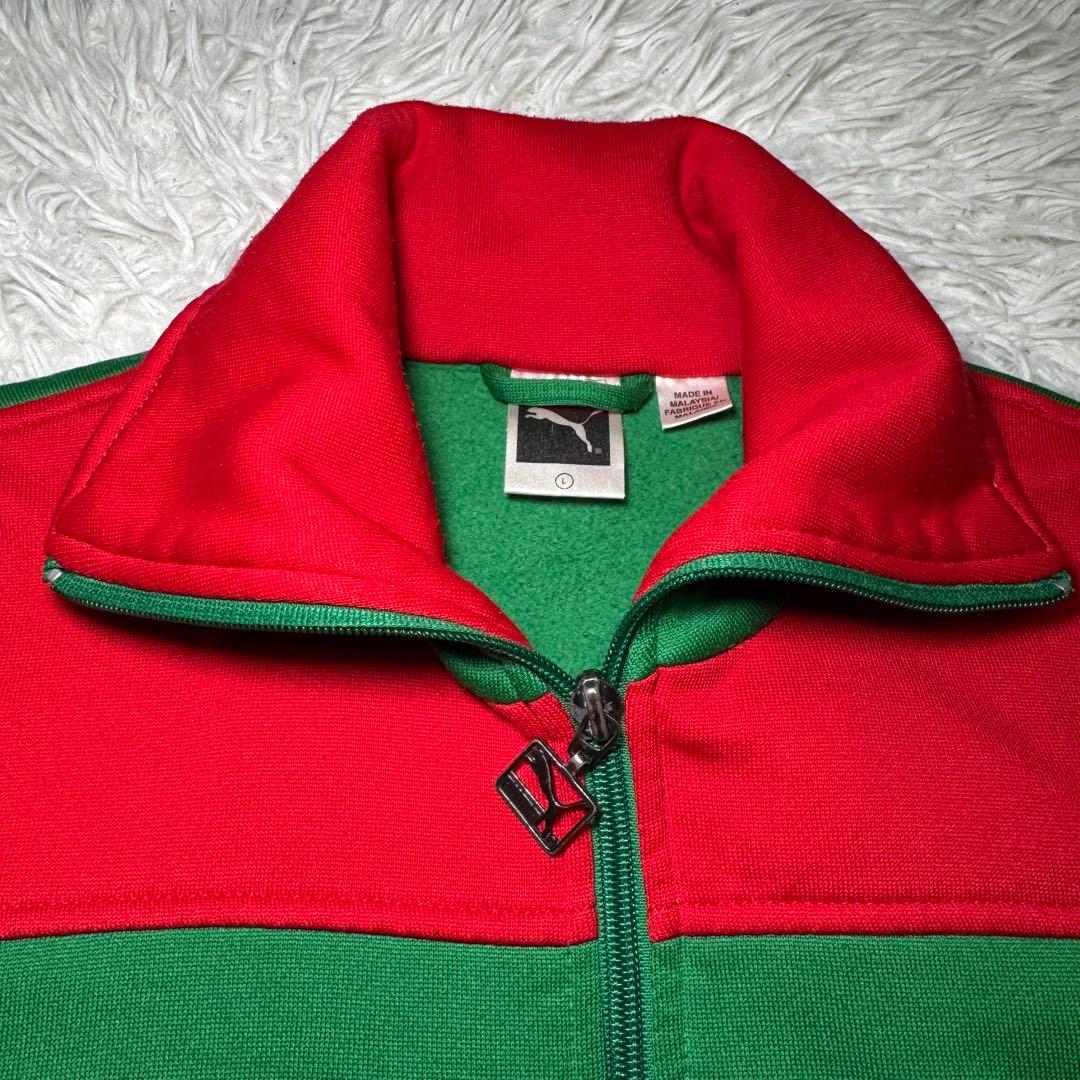 ☆【希少・美品】PUMA トラックジャケット グリーン×レッド L 刺繍ロゴ☆