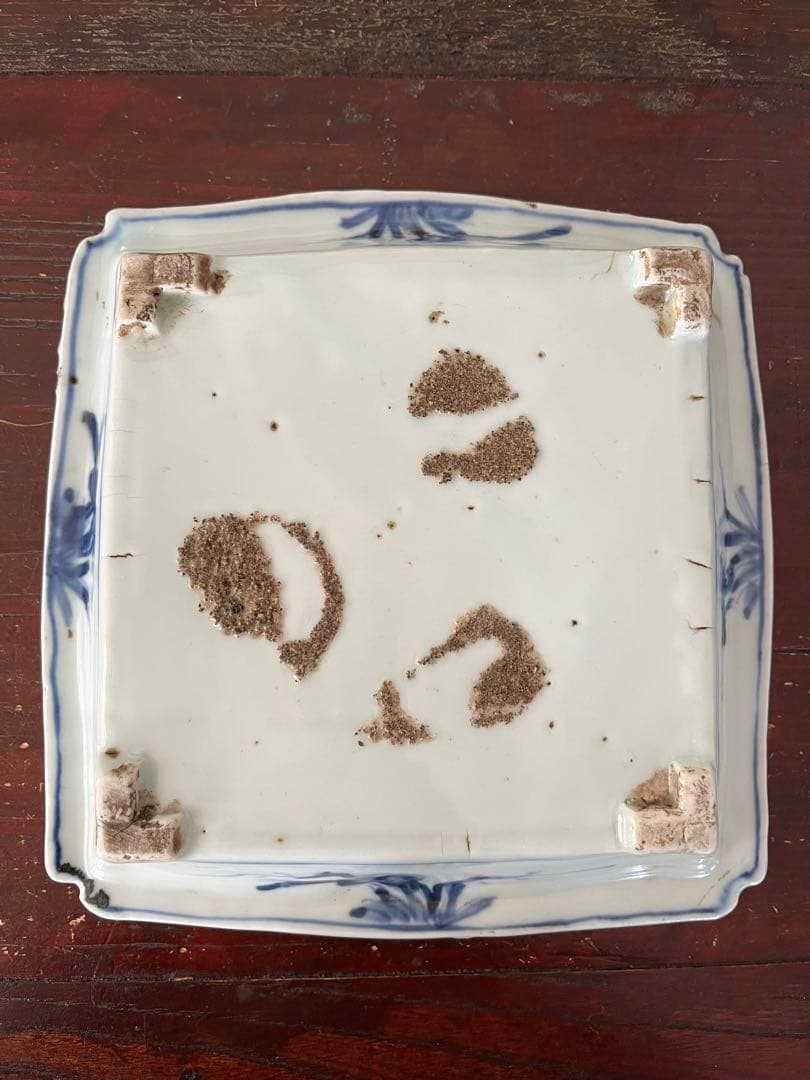 希少　中国古美術明時代　天啓古染付　牛車翁　紗綾紋　隅切角皿　古伊万里　清朝期