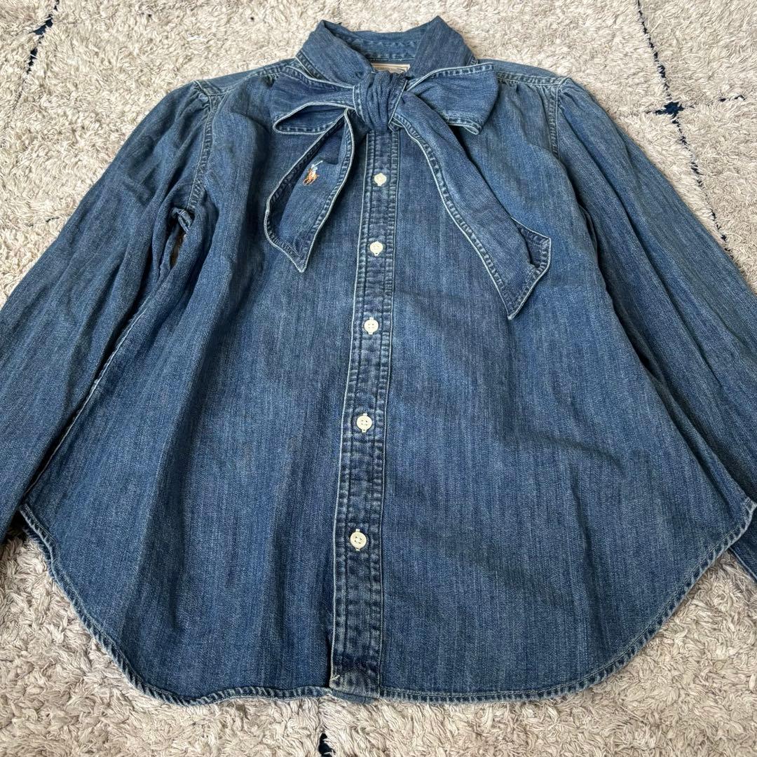 【極美品✨】ポロラルフローレン　シャツ　ボウタイ　ポニー刺繍　インディゴ　８