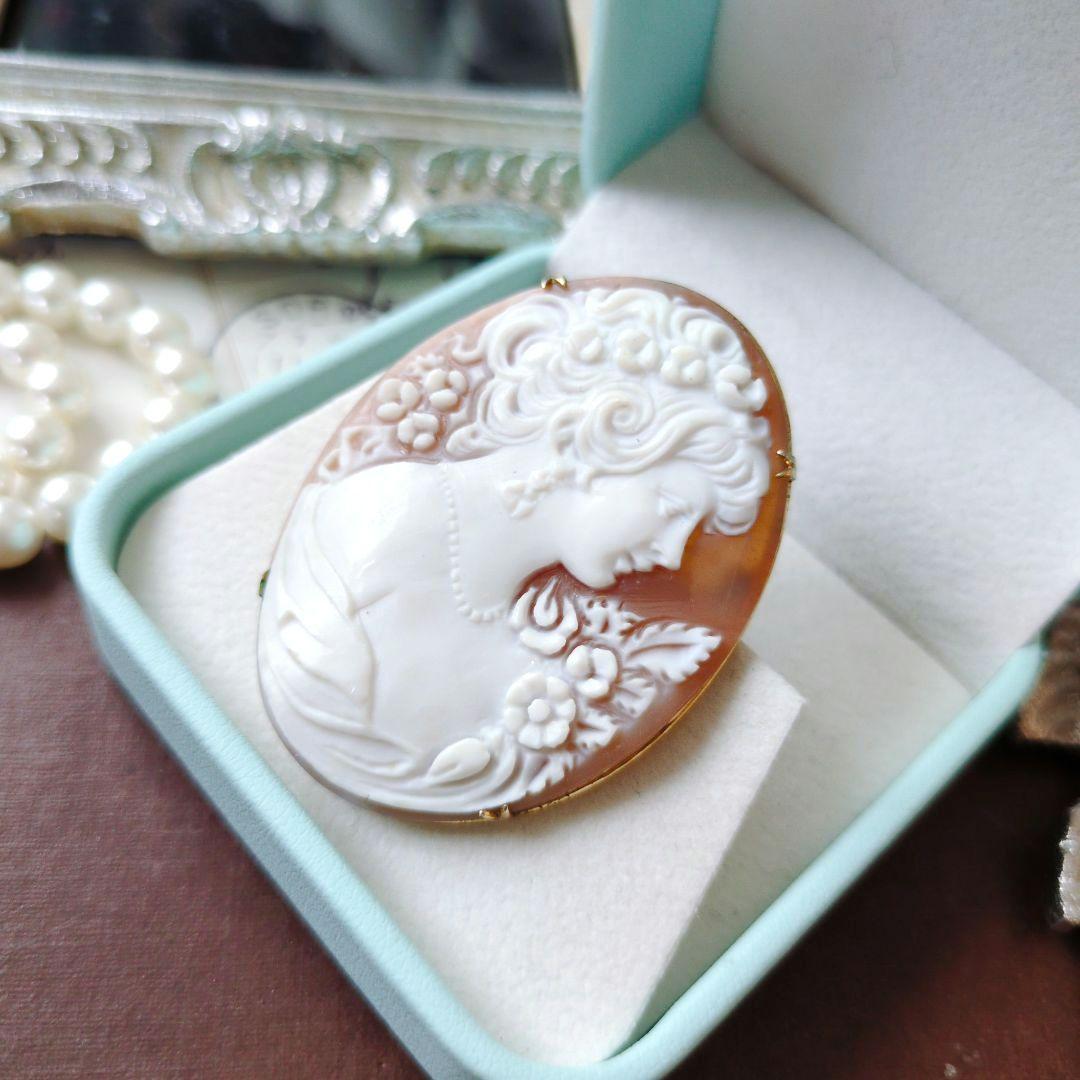 М刻印 イタリア シェルカメオ ブローチ ペンダント cameo 貴婦人