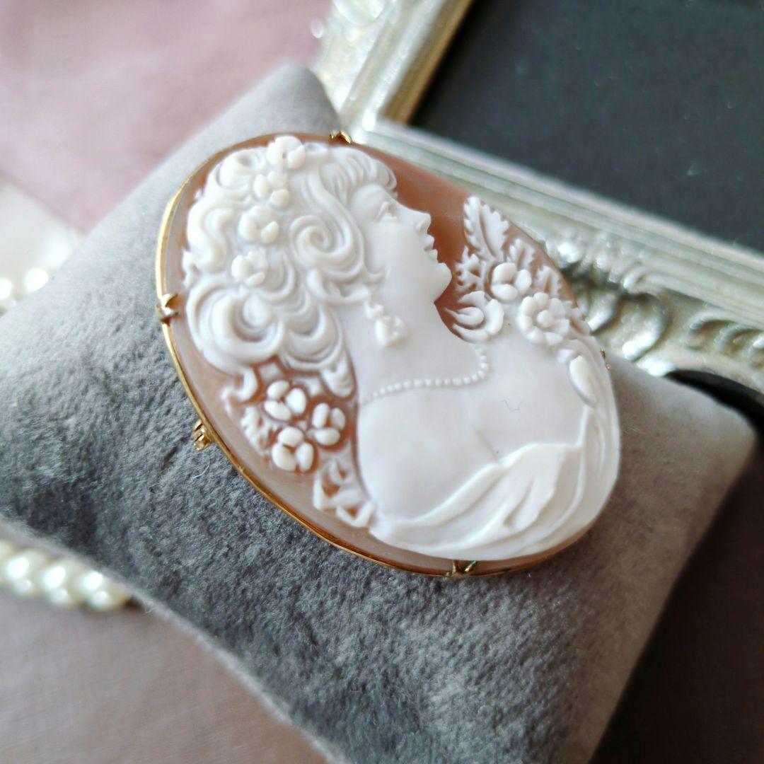 М刻印 イタリア シェルカメオ ブローチ ペンダント cameo 貴婦人