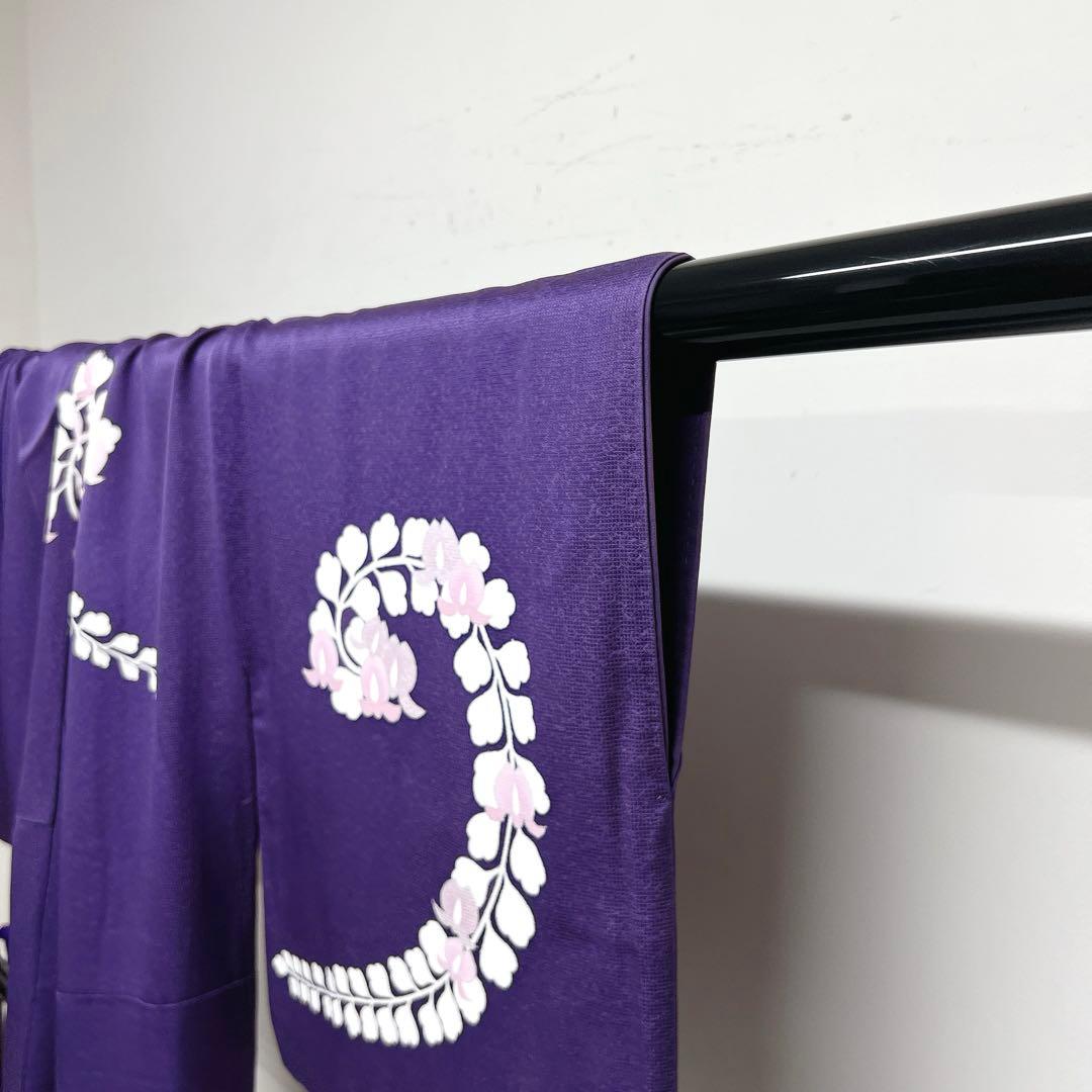 訪問着　藤の花　格子地紋　パープル　着物　025k