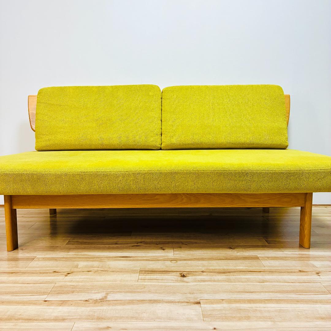 ナガノインテリア　天然木フレーム　2人掛けソファ　ベンチ　グリーン　北欧モダン