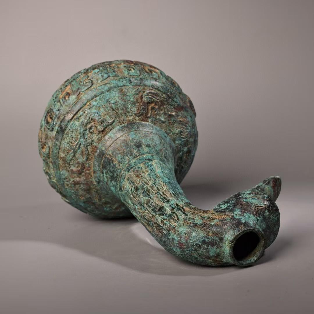 中国古美術 珍蔵 銘文入 青銅 鶴嘴壺 花瓶 時代物 純銅製 風水開運 文房置物