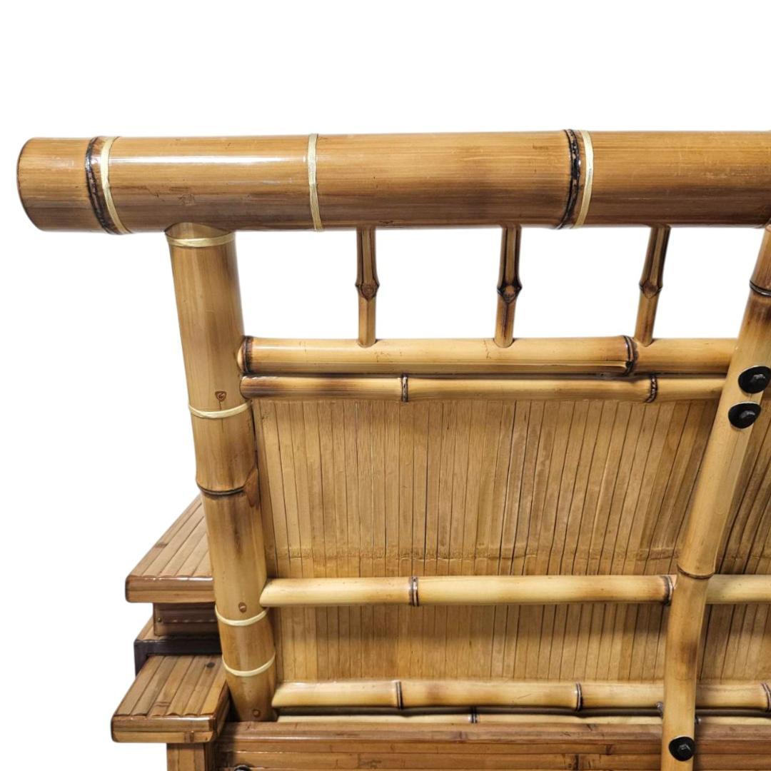 梅里竹芸 3人掛け 健康 長椅子 真竹 片肘テーブル キャスター付き バンブー