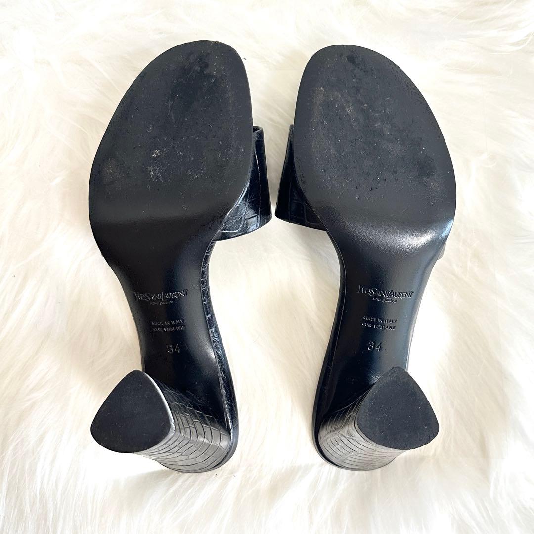 未使用級✨イヴ・サンローラン ミュール パンプス ヒール クロコ イタリア製