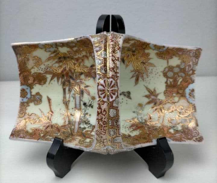 まぼろしの1品★加藤春光 盛上竹花蝶々文竹型鉢