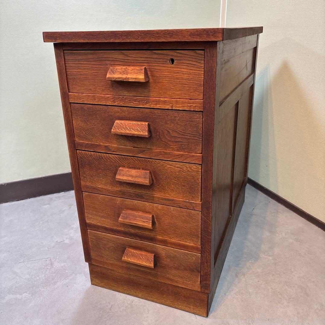 昭和レトロ 木製 5段引き出し｜無垢材 チェスト 大型ラック｜木製取っ手 古道具