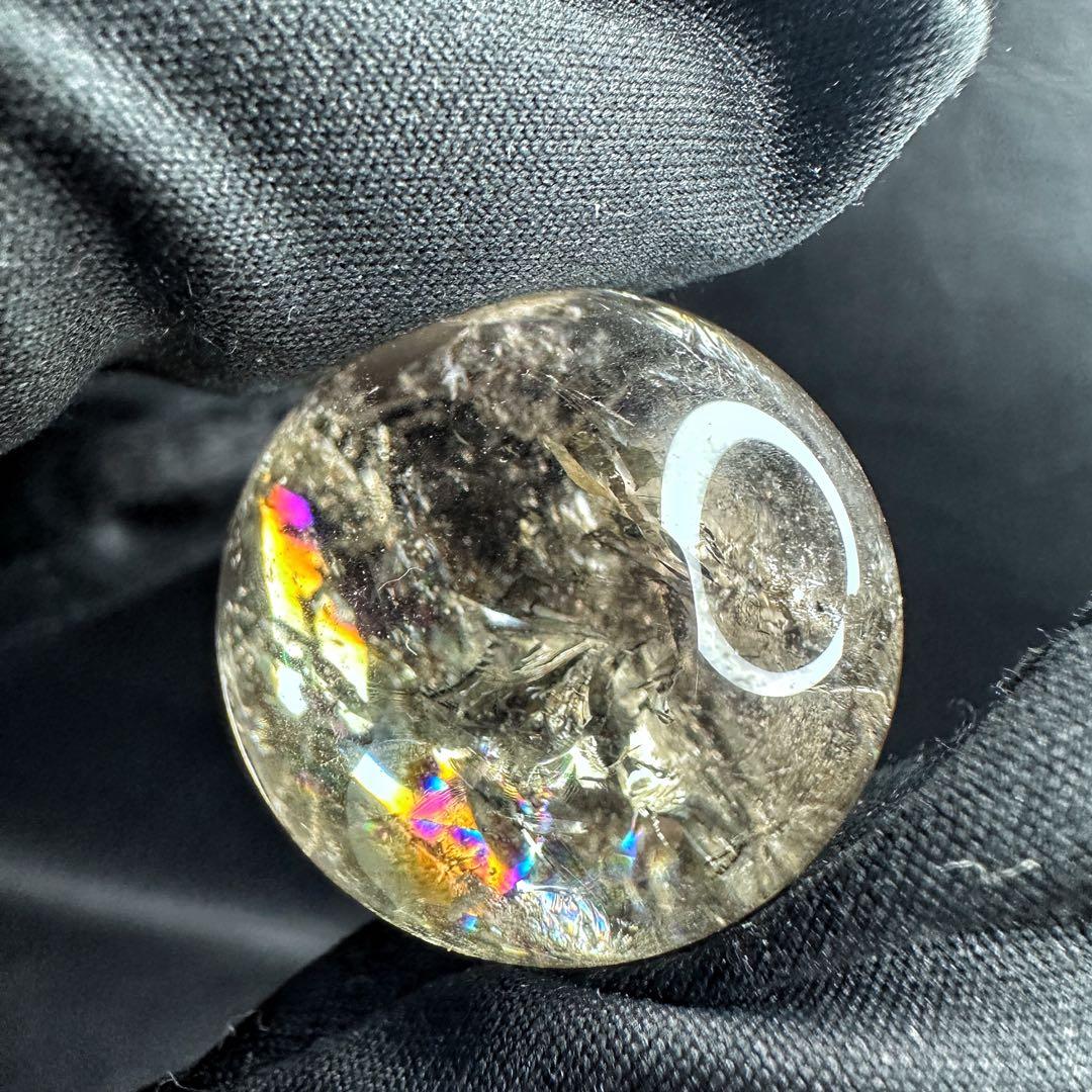 七星陣 【金運· 魔除 ·浄化】レインボー☆スモーキークォーツ丸玉水晶A1181