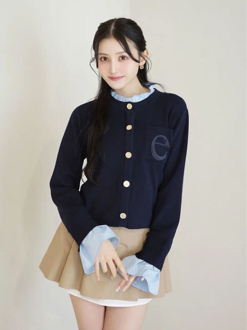 新品 Attached collar ニットカーディガン EIMY ネイビー