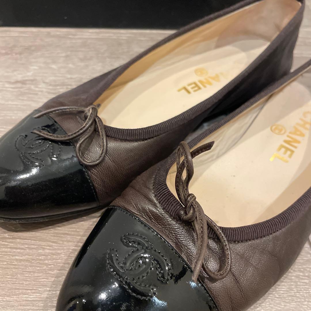 CHANEL バレエシューズ ブラウン/ブラック