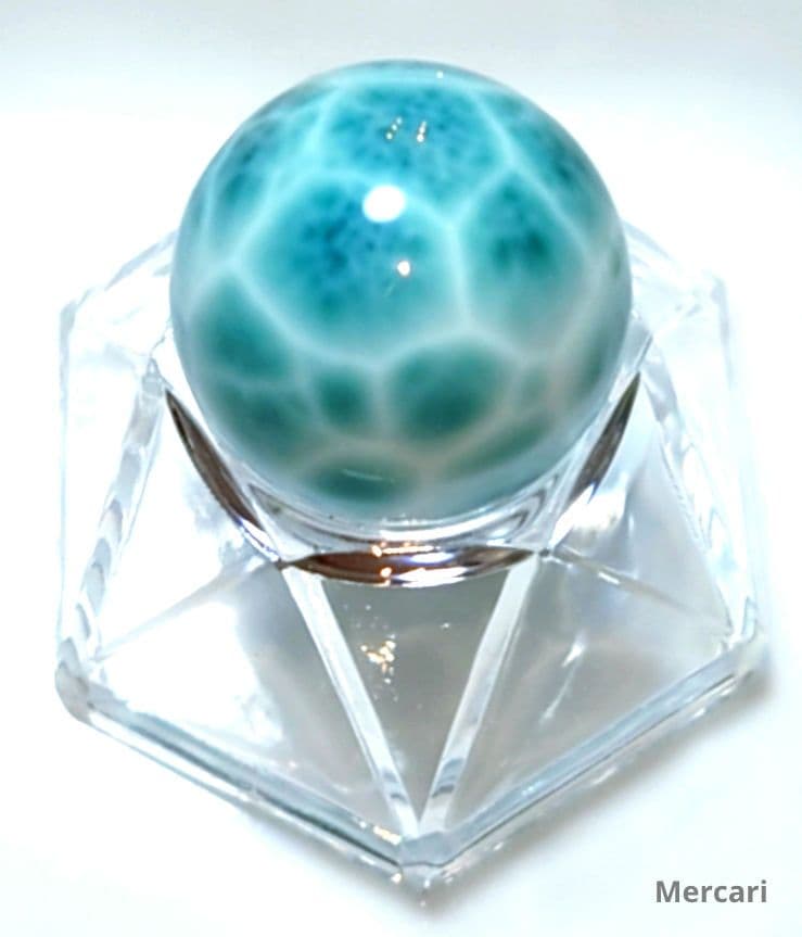 高品質ラリマー　スフィア　大玉22.3mm サッカーボール模様　極上海面模様