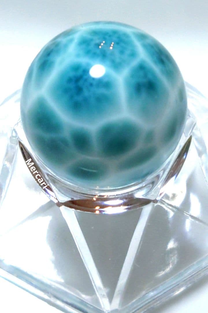 高品質ラリマー　スフィア　大玉22.3mm サッカーボール模様　極上海面模様